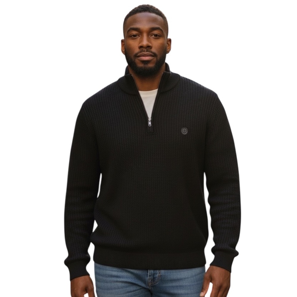 Chaps 1/4 Zip Men's Sweater Size Large Grey Cozy Warm Logo Crest